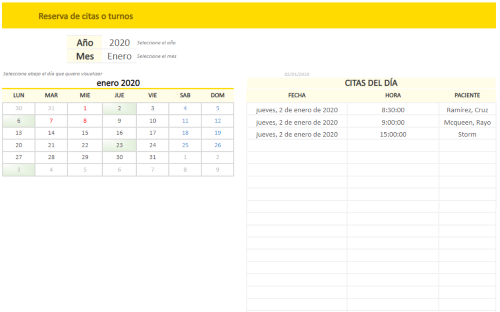 plantilla excel reserva de citas y turnos